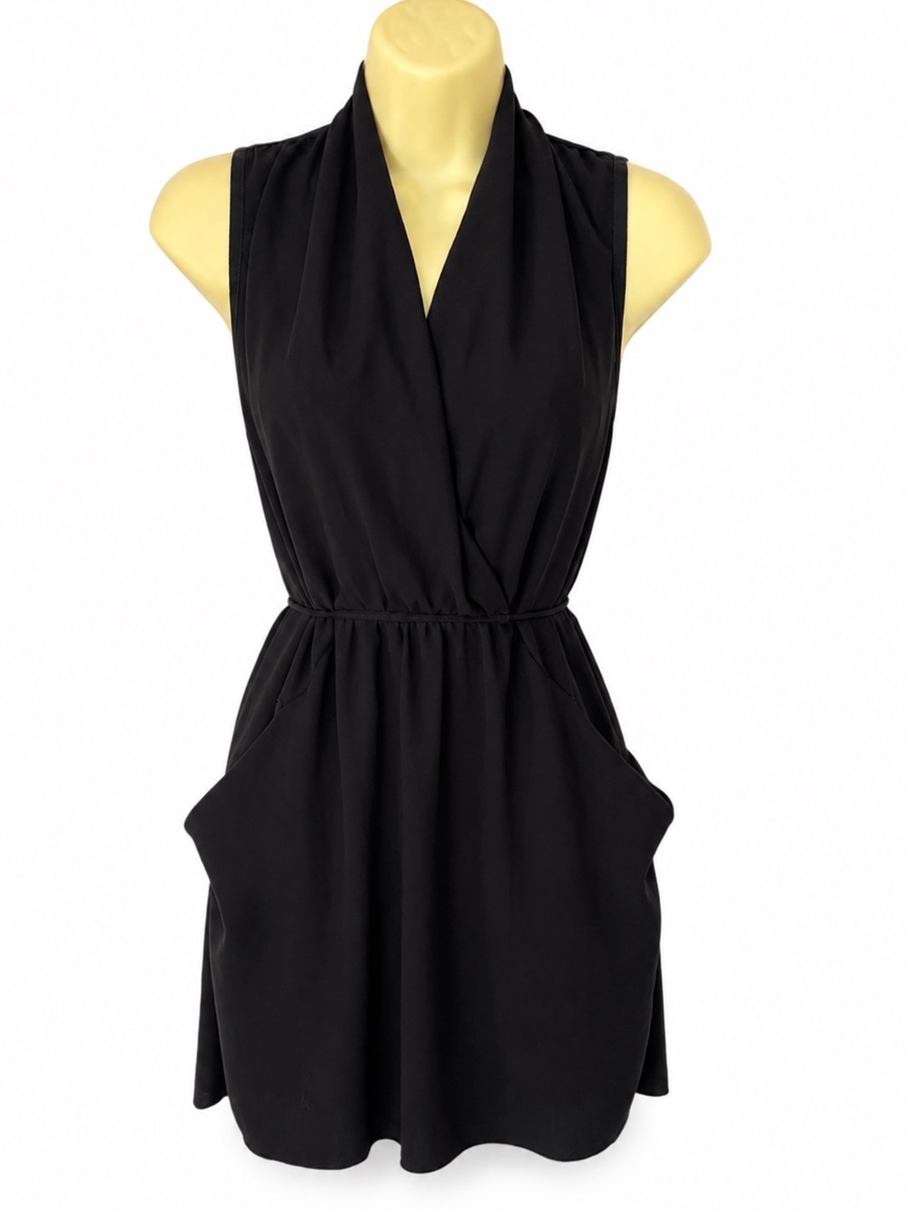 Aritzia Wilfred Sabine Dress Black Cowl Neck Tie Waist Pocket Dress XS - Picture 2 of 9